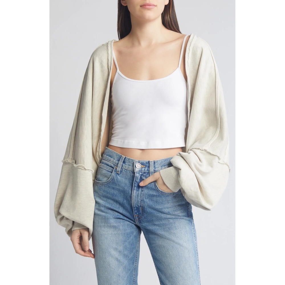 Free People Shrug Women Large White Cropped Balloon Sleeve Terry OB1756729